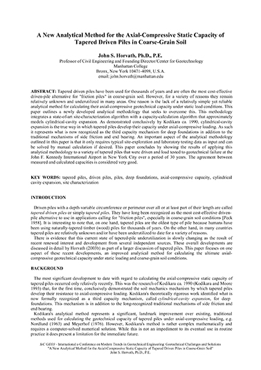 A New Analytical Method of the Axial-Compressive Static Capacity of Tapered Driven Piles in Coarse-Grain Soil